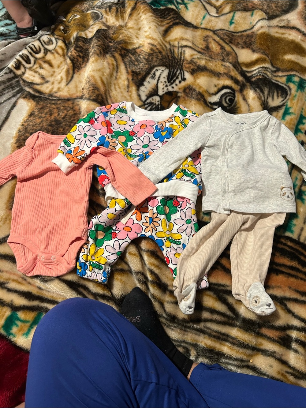 Baby bundle includes 2 matching sets and a onesie